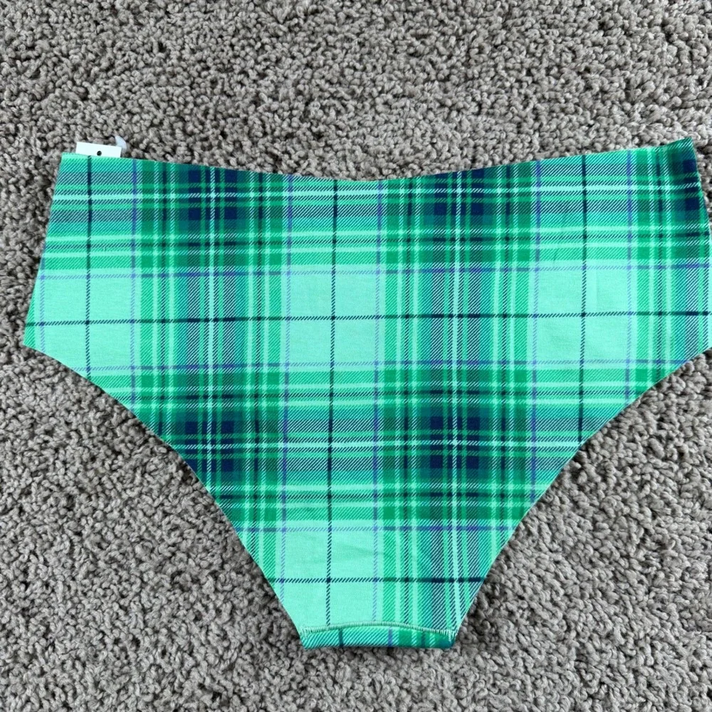 Aerie NWT Cheeky‎ Underwear Green Plaid Cotton Blend Large intimates panty women